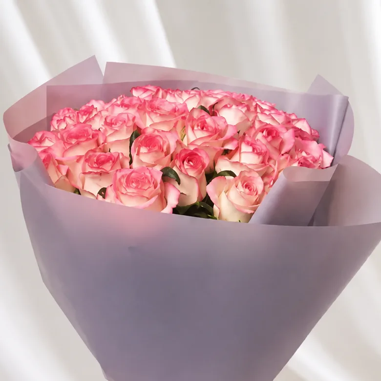 29 Roses Jumilia Bouquet with fresh pink and peach roses beautifully wrapped for gifting