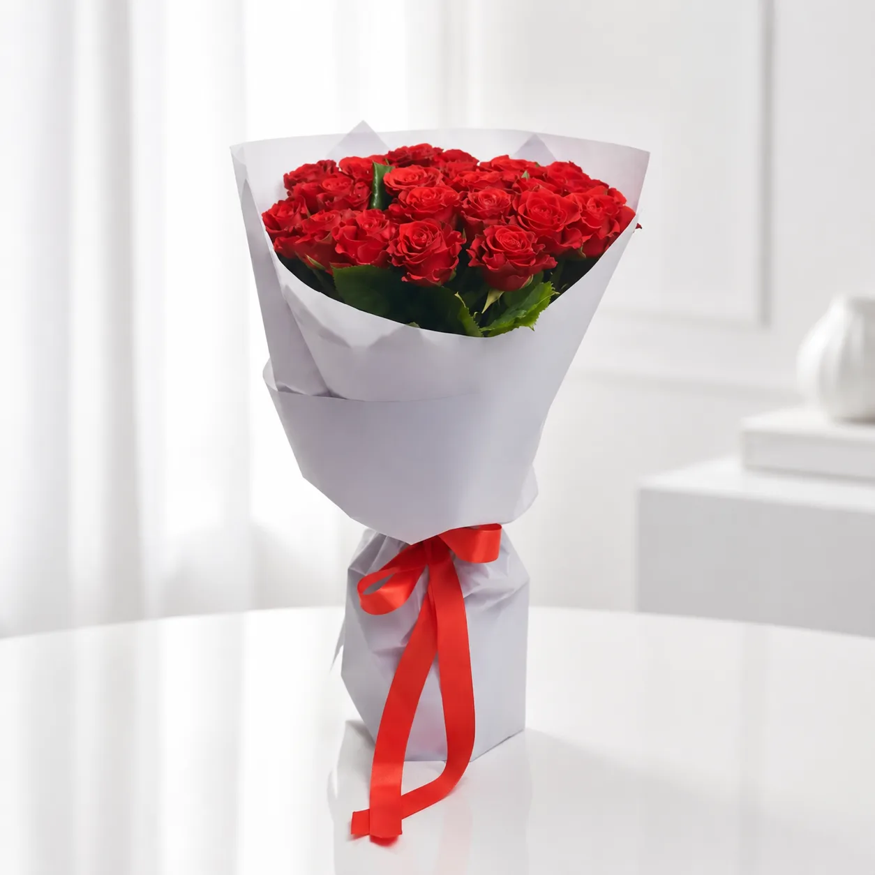 19 red Eltoro roses bouquet wrapped elegantly for luxury gifting