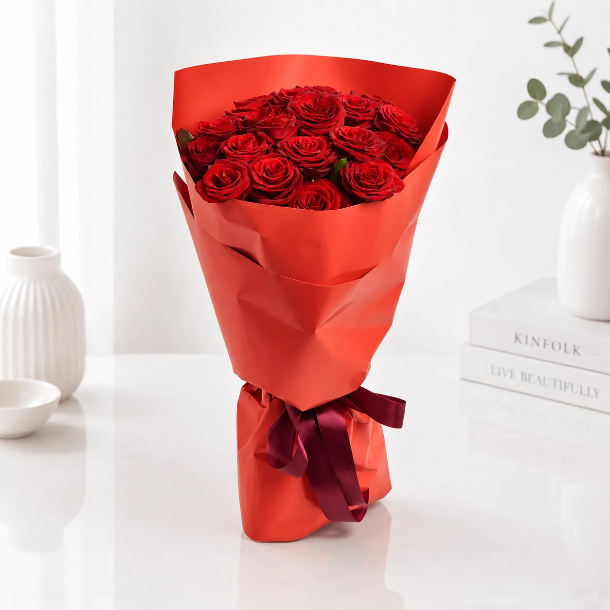 19 Red Roses Grand Prix Bouquet with premium fresh red roses and elegant luxury wrapping