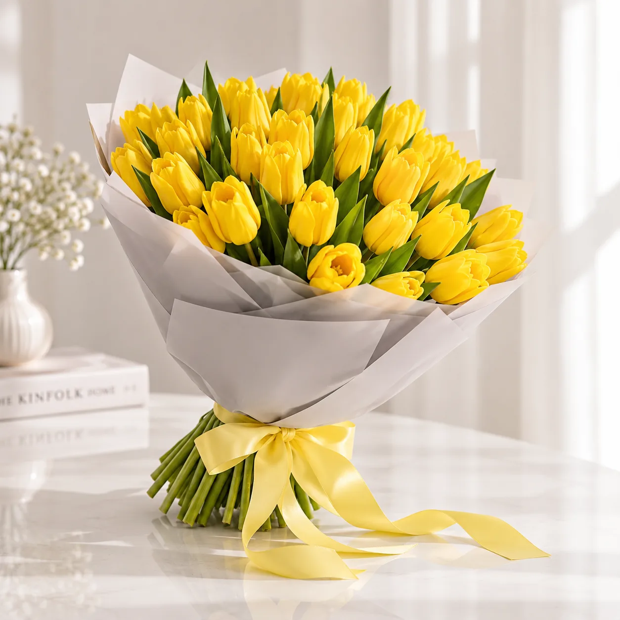 75 Yellow Tulips Bouquet for Bright and Elegant Gifting in Dubai