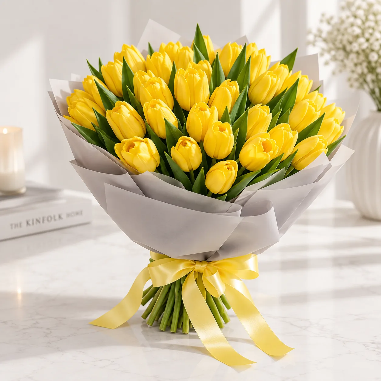 Fresh 75 Yellow Tulips Bouquet with Premium Floral Presentation