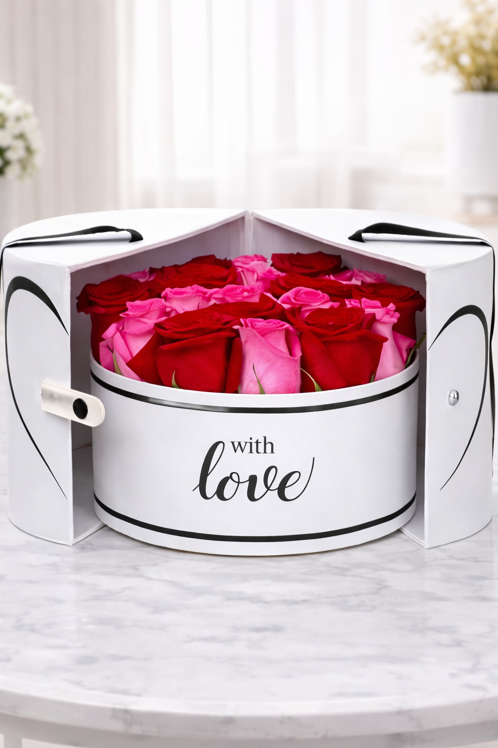 White Love Box 21 Red &Pink Roses