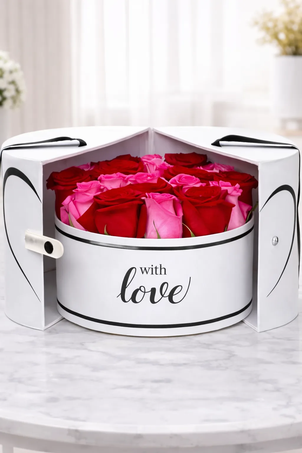 White Love Box 21 Red & Pink Roses