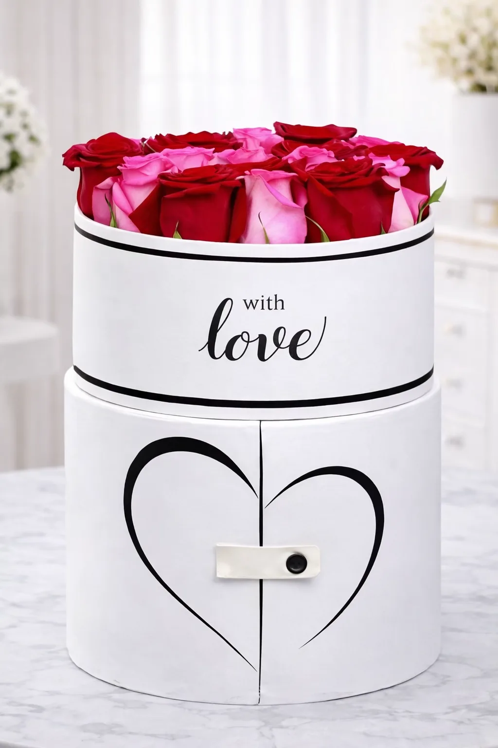 White Love Box 21 Red & Pink Roses