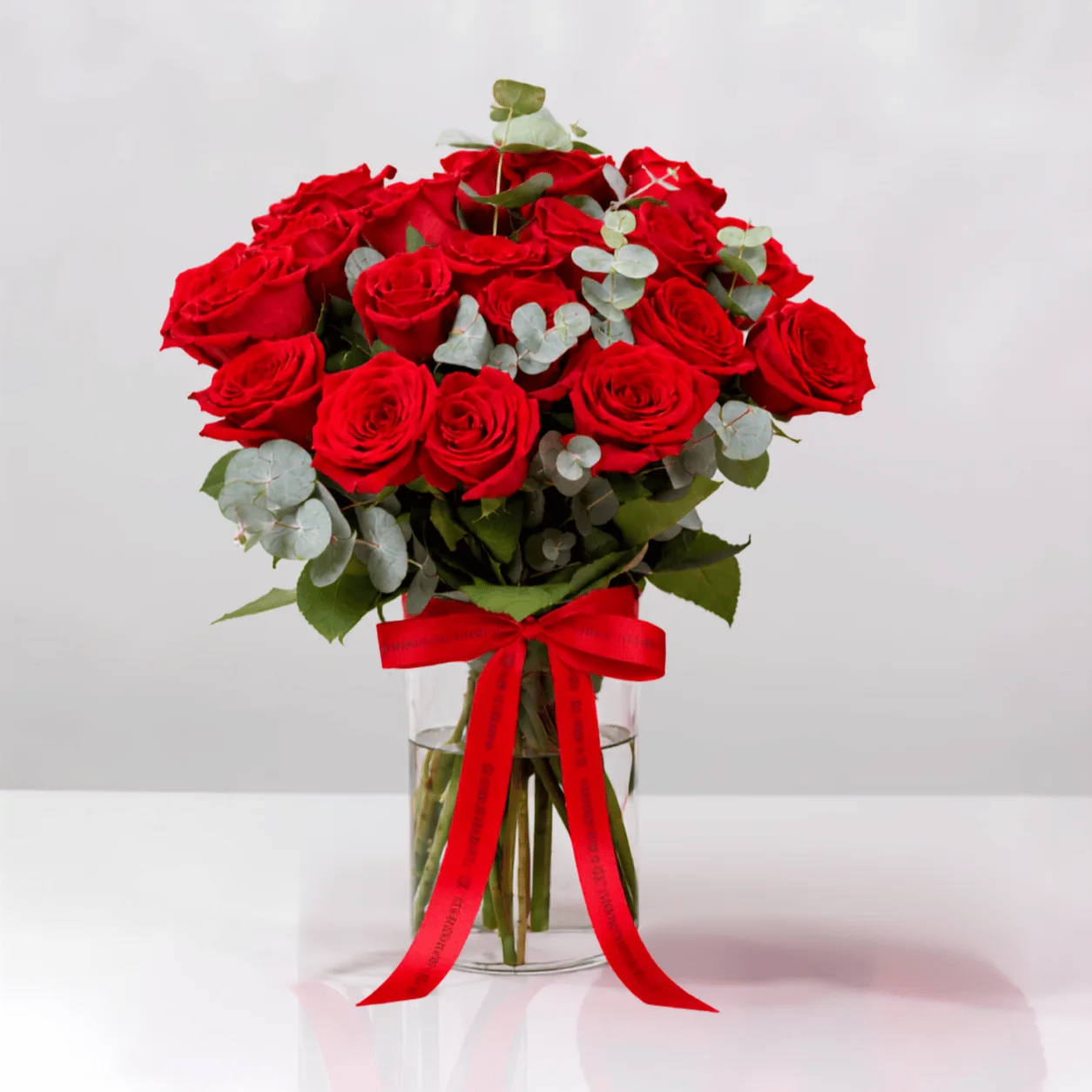 Romantic 21 Red Roses in Vase & Teddy