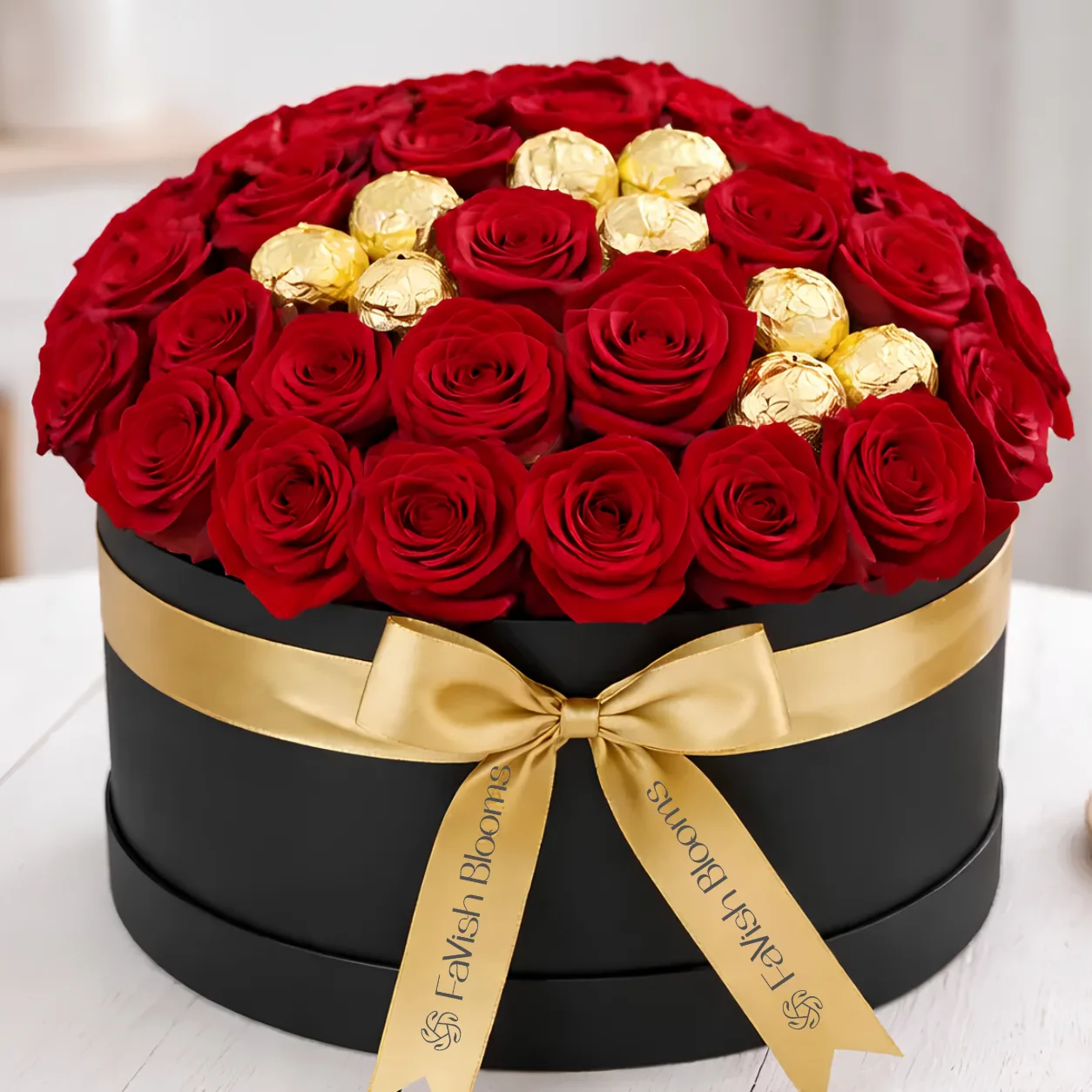 Crimson Gold Luxury Rose & Ferrero Rocher Box