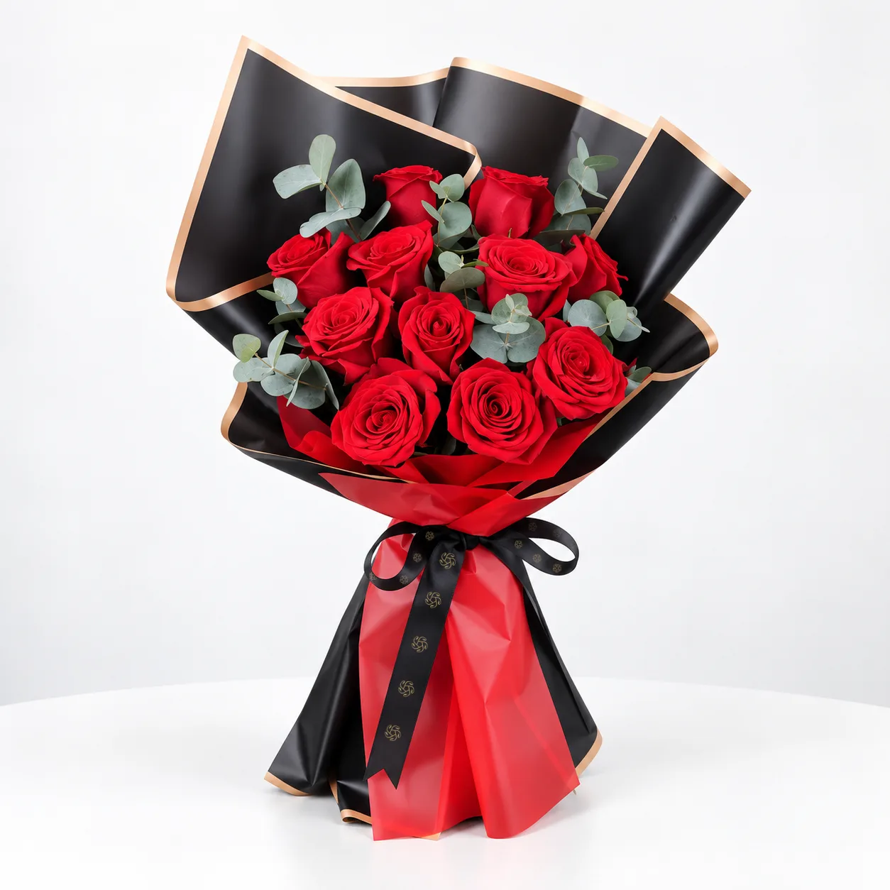 Romantic 11 red roses bouquet beautifully wrapped for anniversaries and special moments.