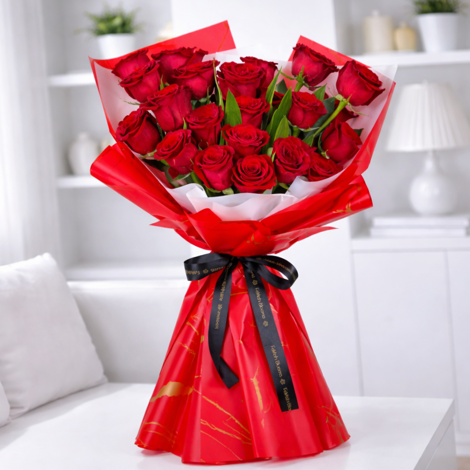 Classic red roses bouquet luxury red wrap arrangement