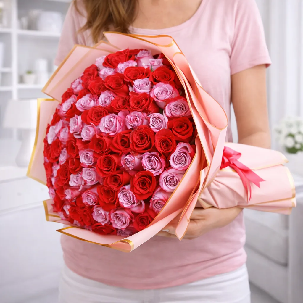 Romantic mixed roses hand bouquet gift arrangement