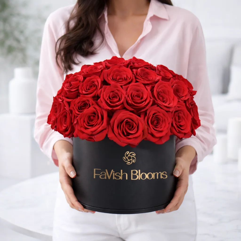 Romantic premium red roses gift arrangement