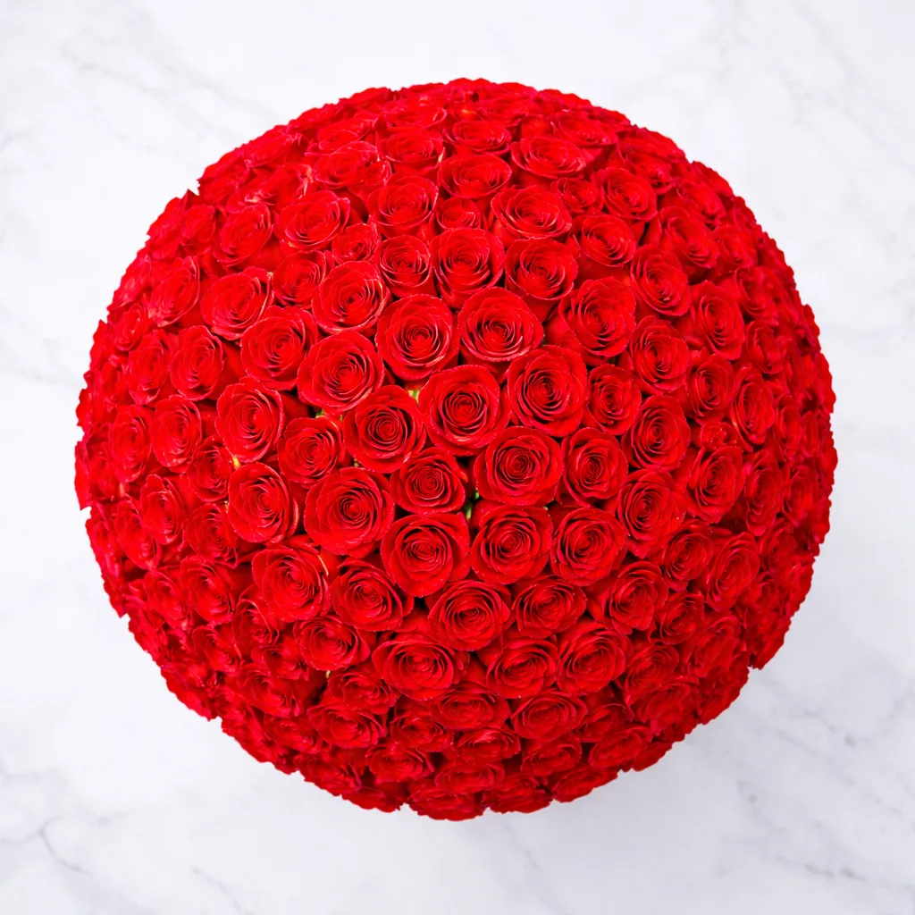 Top view of grand red rose luxury flower arrangement
