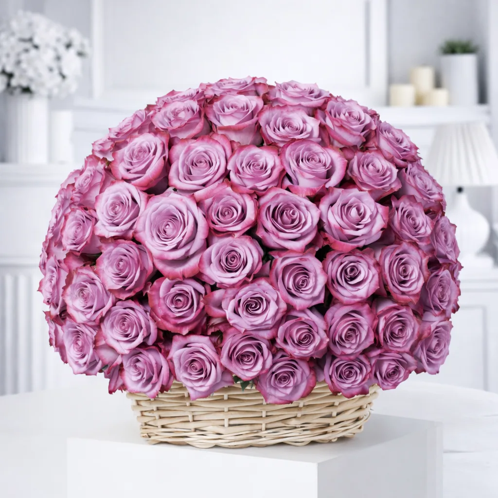 Large dome shaped pink rose basket arrangement