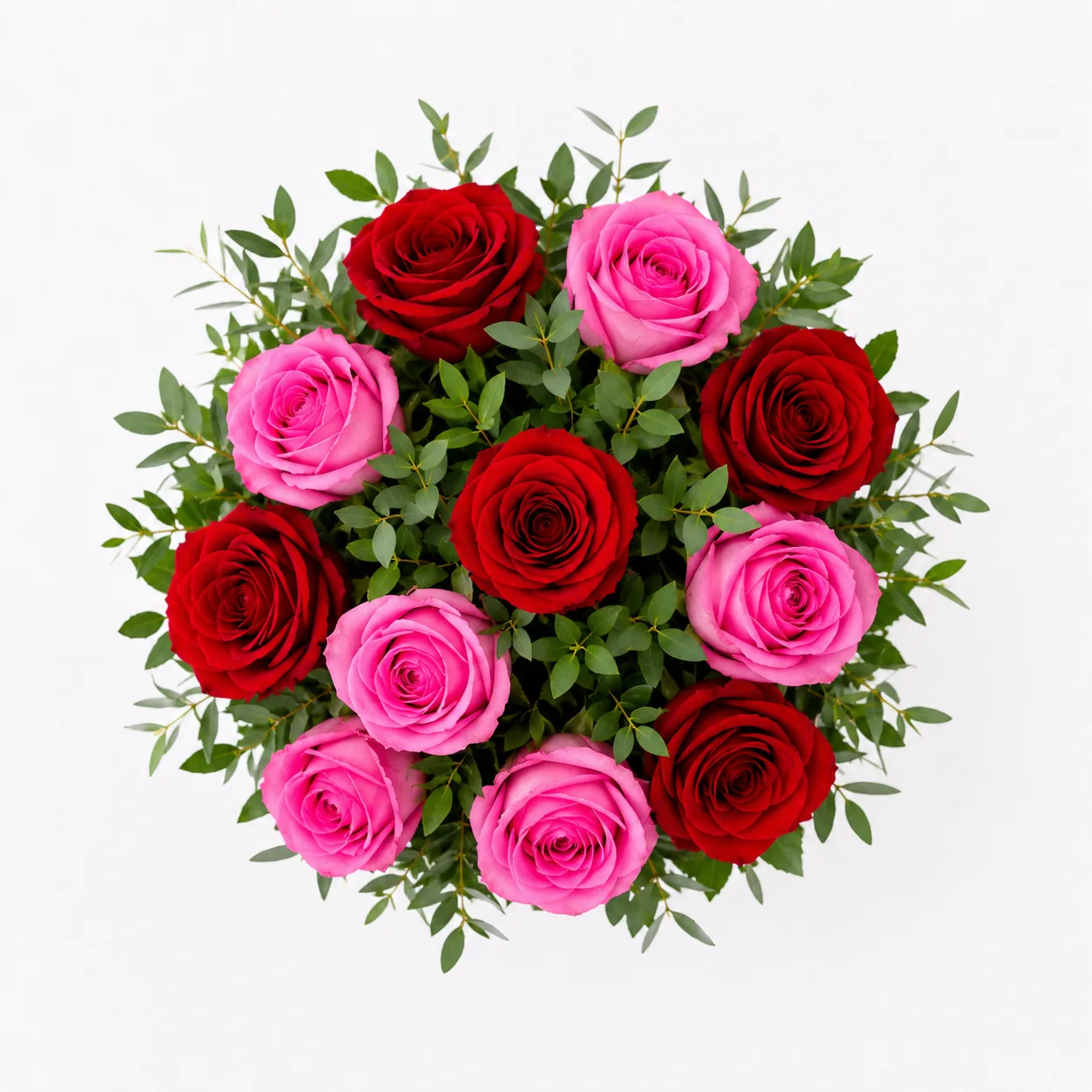 Love Me vase arrangement featuring 11 fresh red and pink roses.