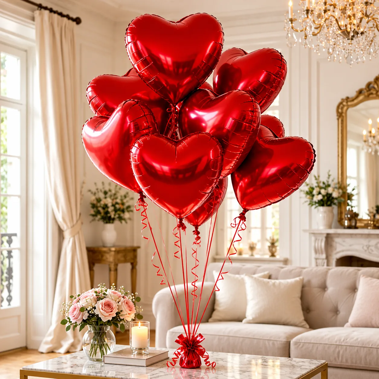 Classic Red Heart Balloons for romantic celebrations and surprise decorations in Dubai