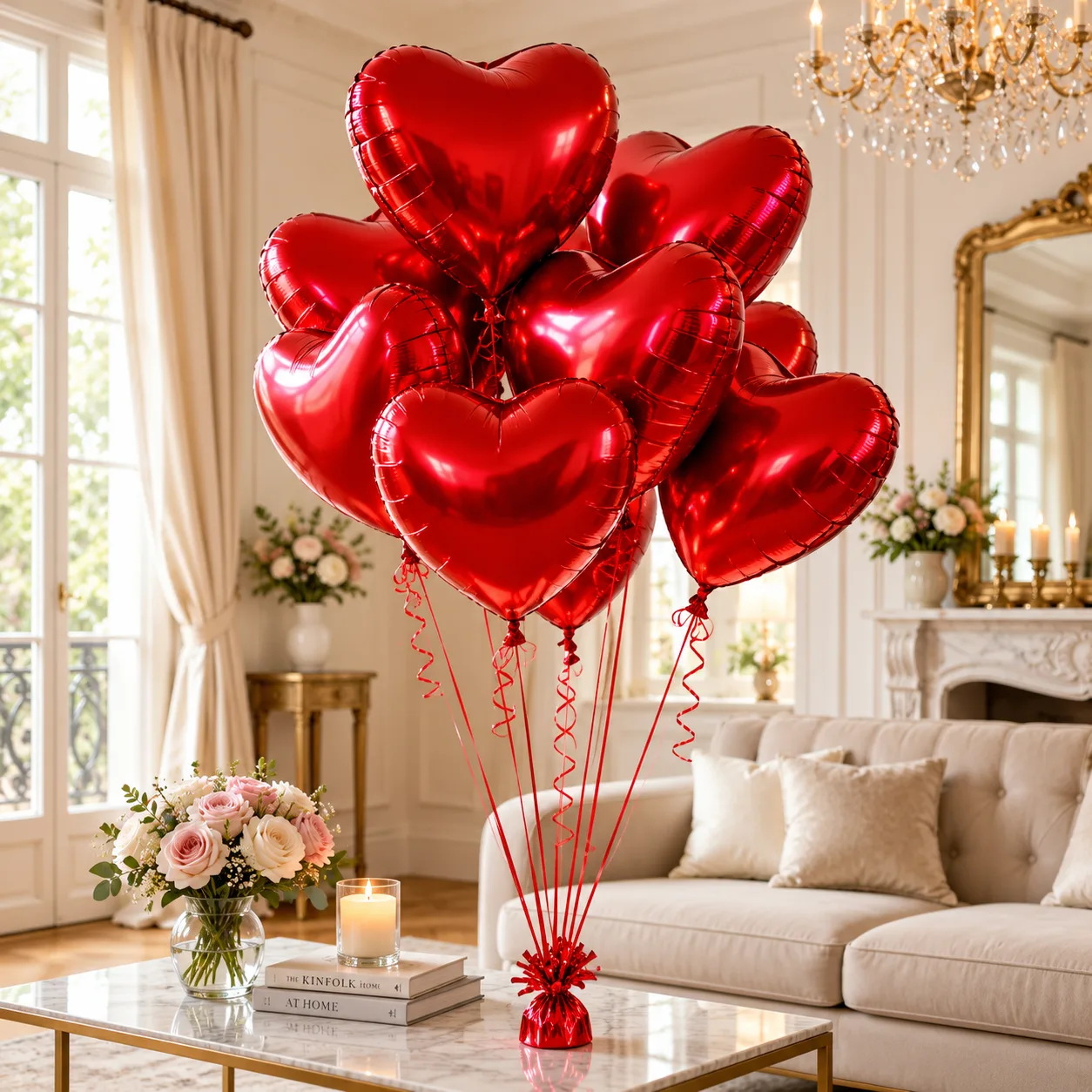 Classic Red Heart Balloons decoration for romantic gifts and special occasions in Dubai