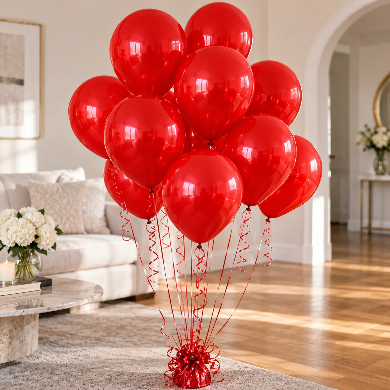 Red Latex Helium Balloons Set with Elegant Floating Balloon Arrangement
