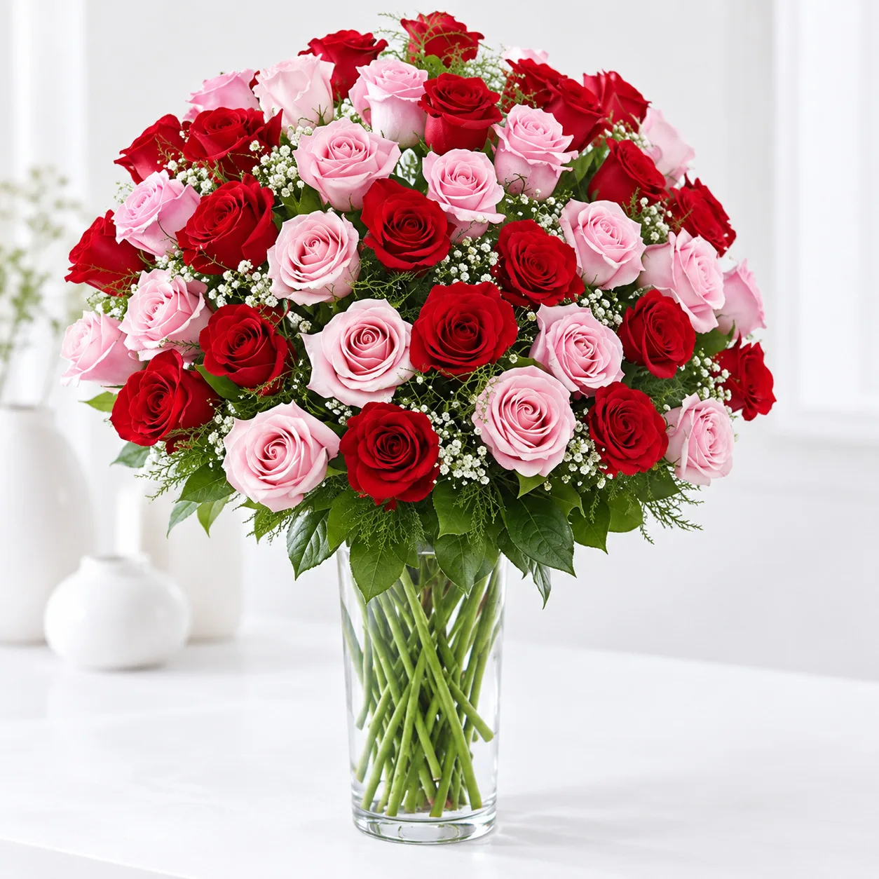 Elegant Classic 50 Red & Pink Roses Arrangement for special occasions