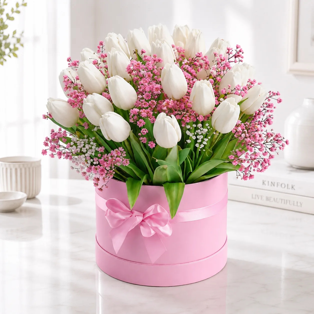 Luxury pink tulip flower box arrangement for birthdays and special occasions