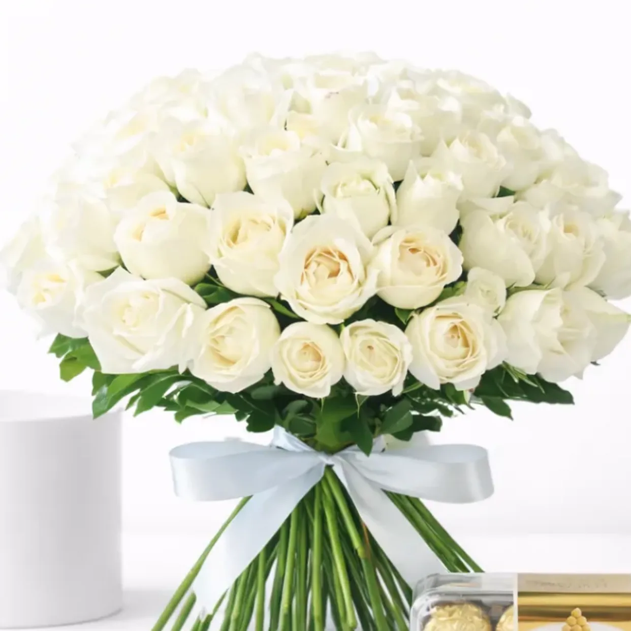 Elegant White Roses & Ferrero Rocher