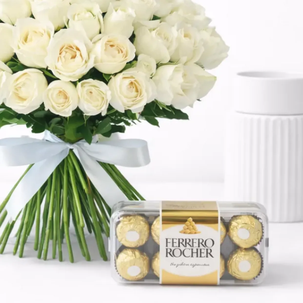 Elegant White Roses & Ferrero Rocher