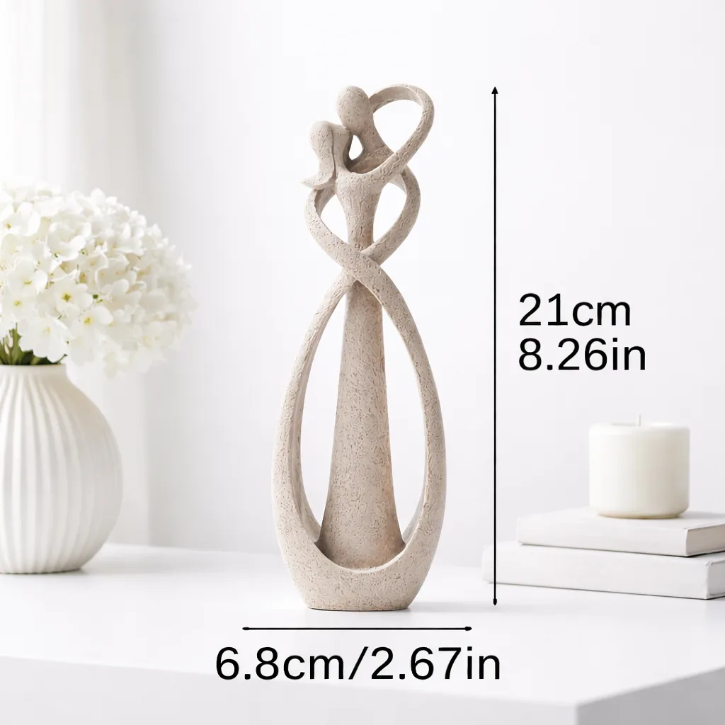 Abstract couple embrace sculpture with dimensions: 21cm (8.26in) tall × 6.8cm (2.67in) wide