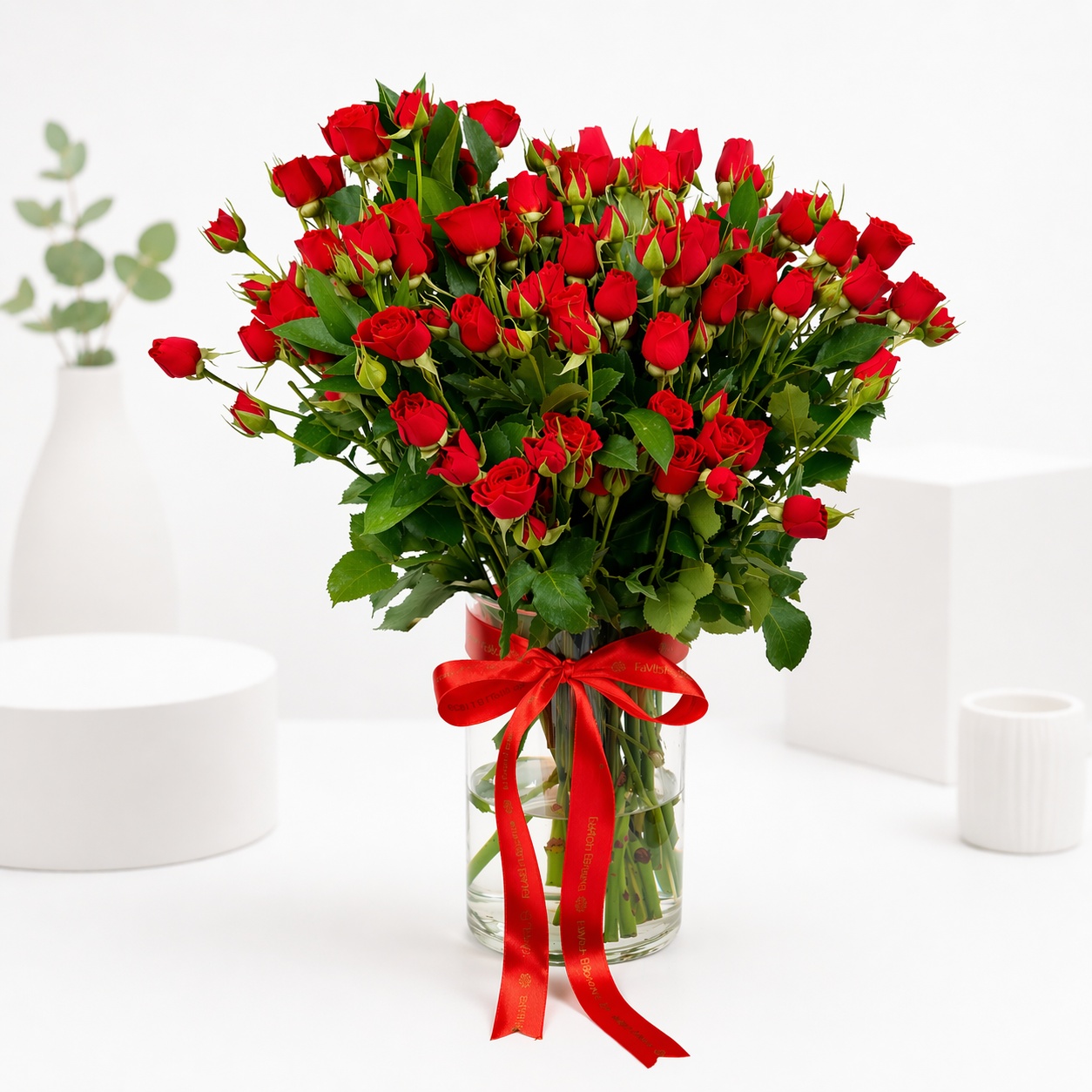 15 Red Spray Rose Passion Vase