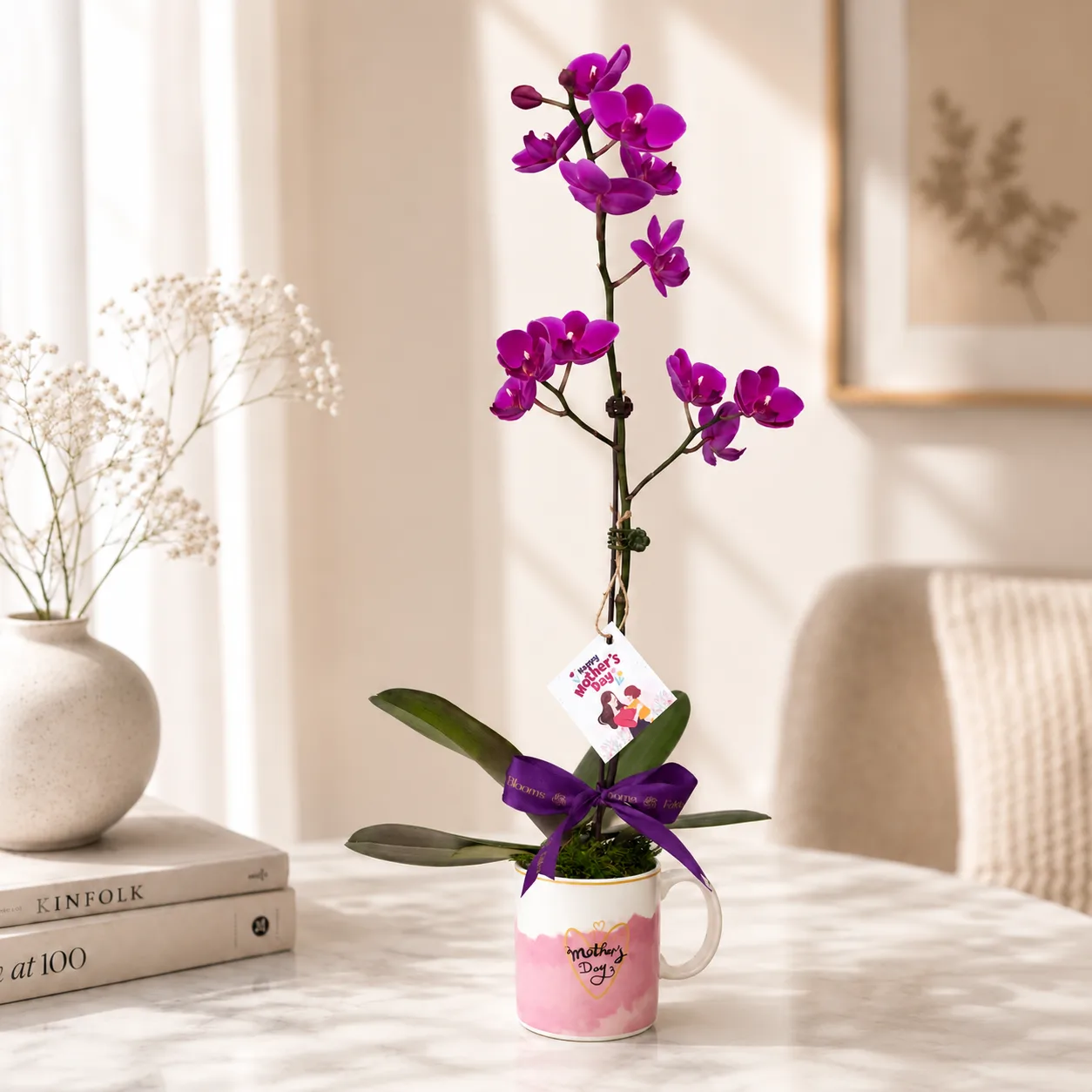 Mother's Day Purple Orchid Plant Keepsake Mug Arrangement
