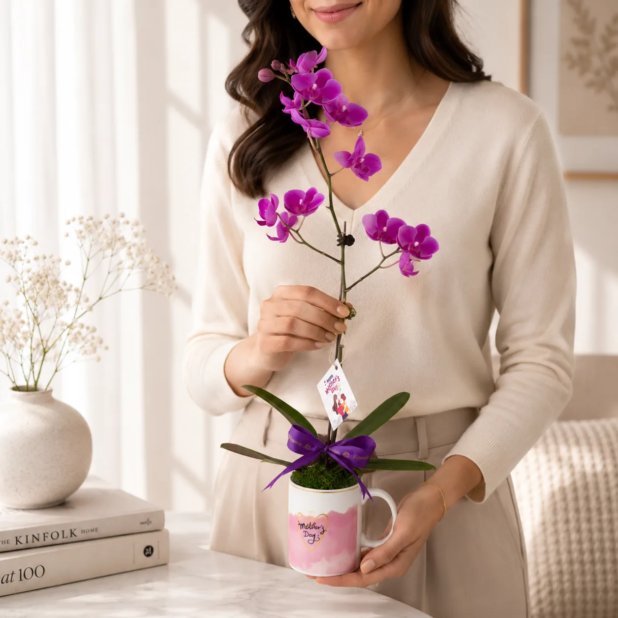 Mother's Day Purple Orchid Plant Keepsake Mug Arrangement