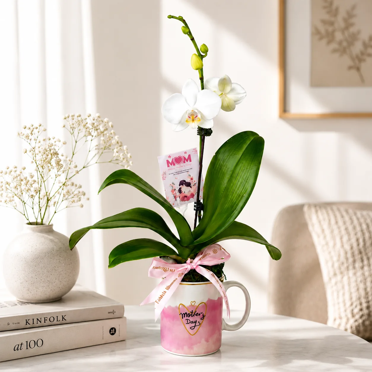 Mother’s Day White Orchid Plant Keepsake Mug Arrangement