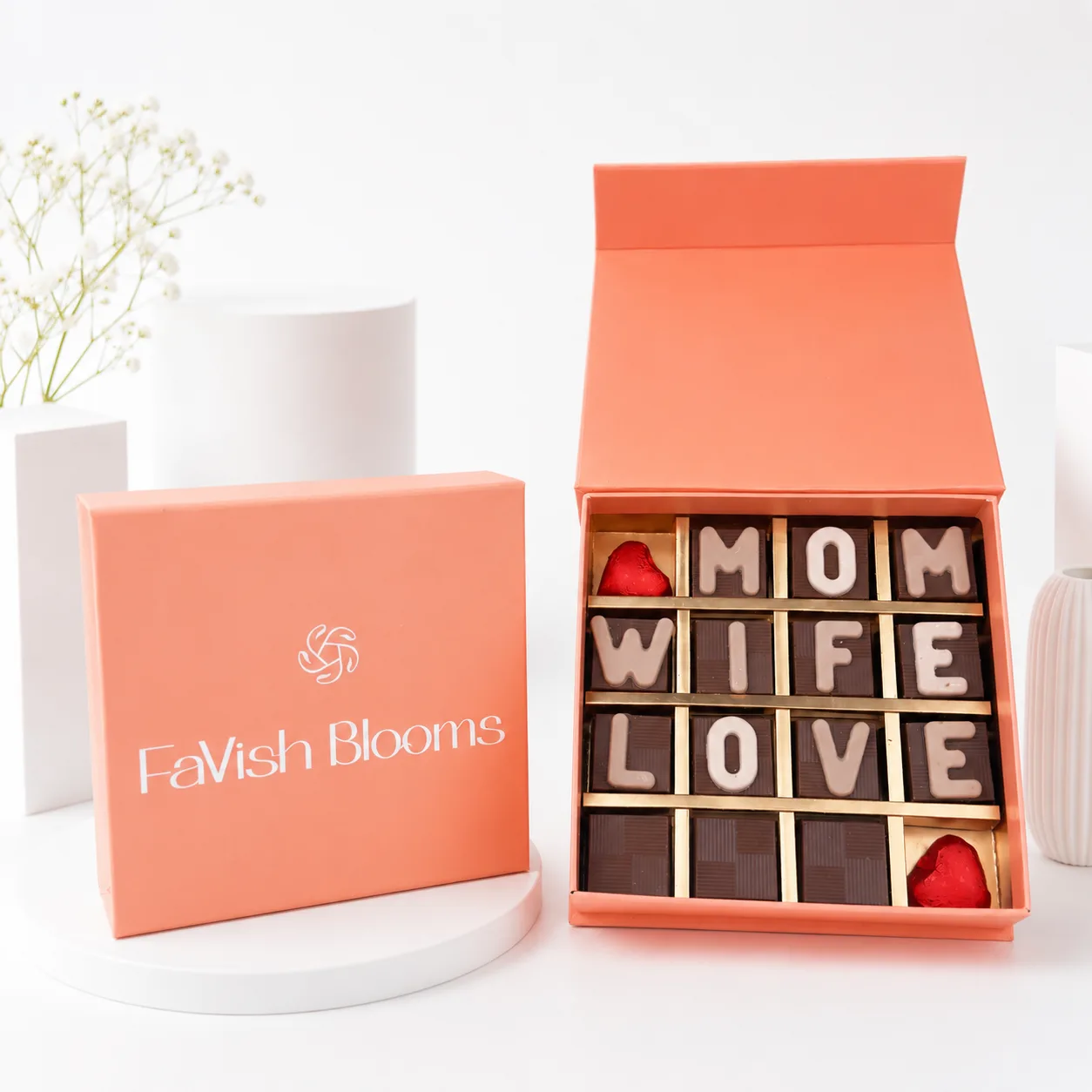 Mom Wife Love chocolate gift box by FaVish Blooms