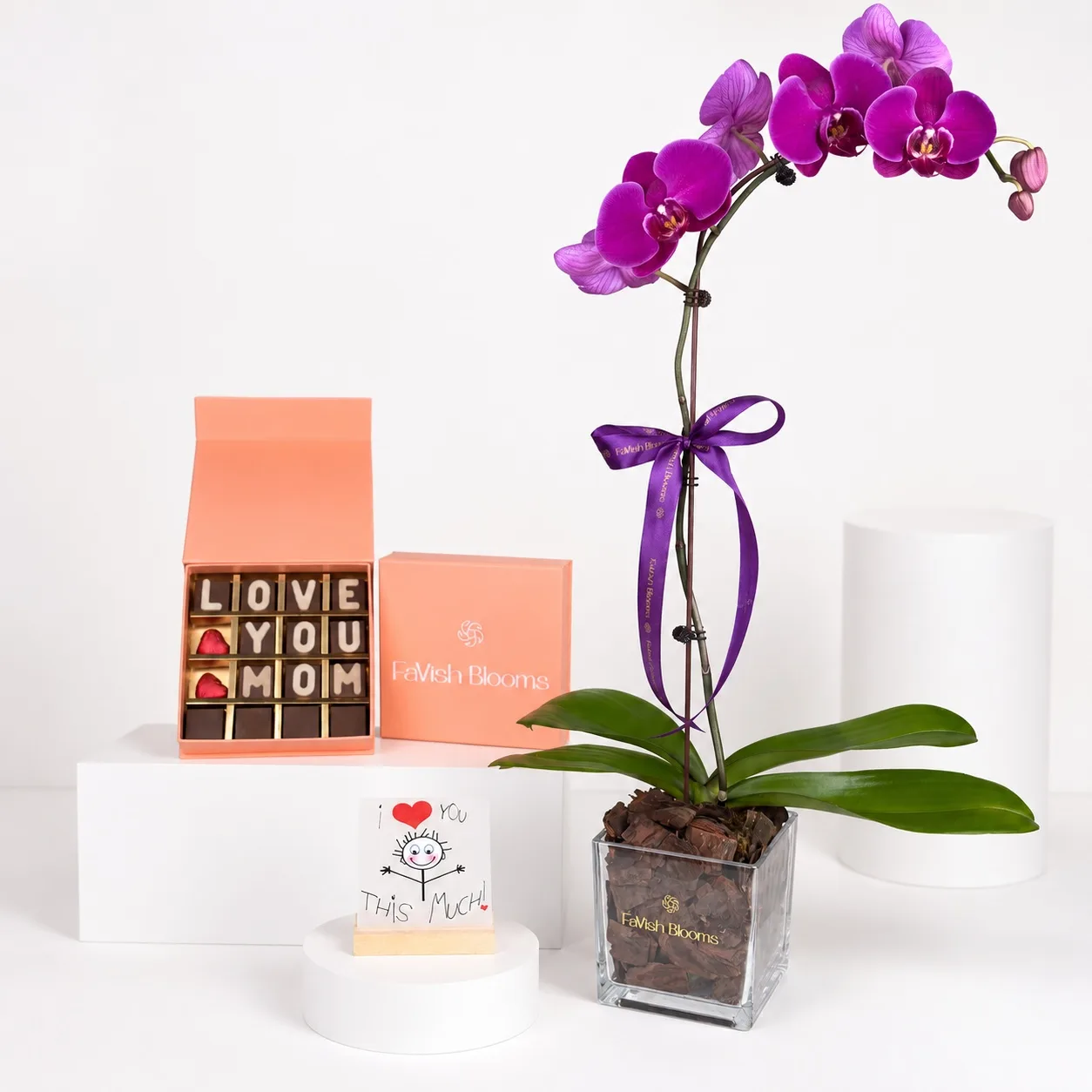 Purple Orchid Plant & Love You Mom Chocolate Gift Set
