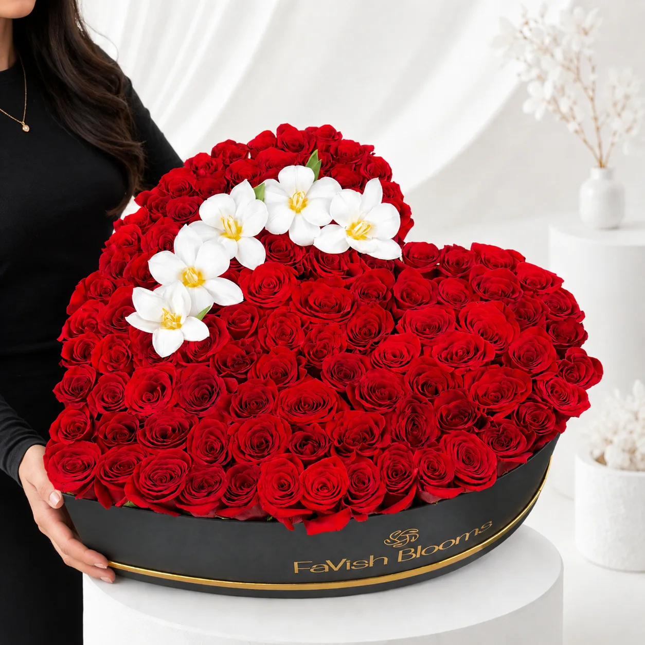 Romantic red rose heart floral arrangement in Dubai