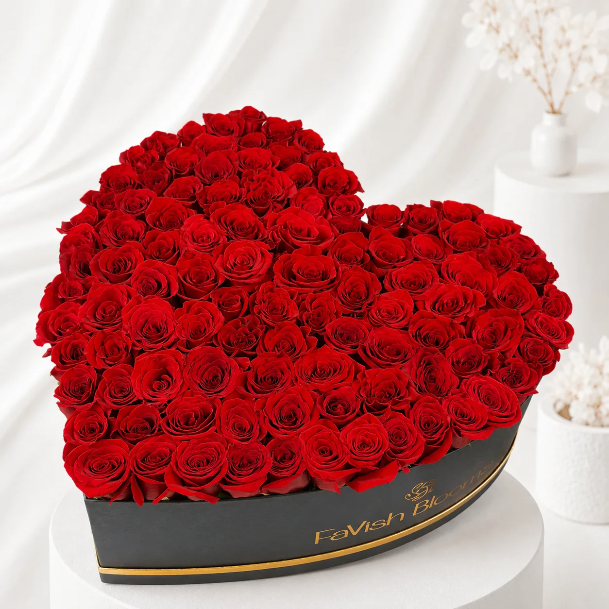 Romantic red rose heart box by FaVish Blooms