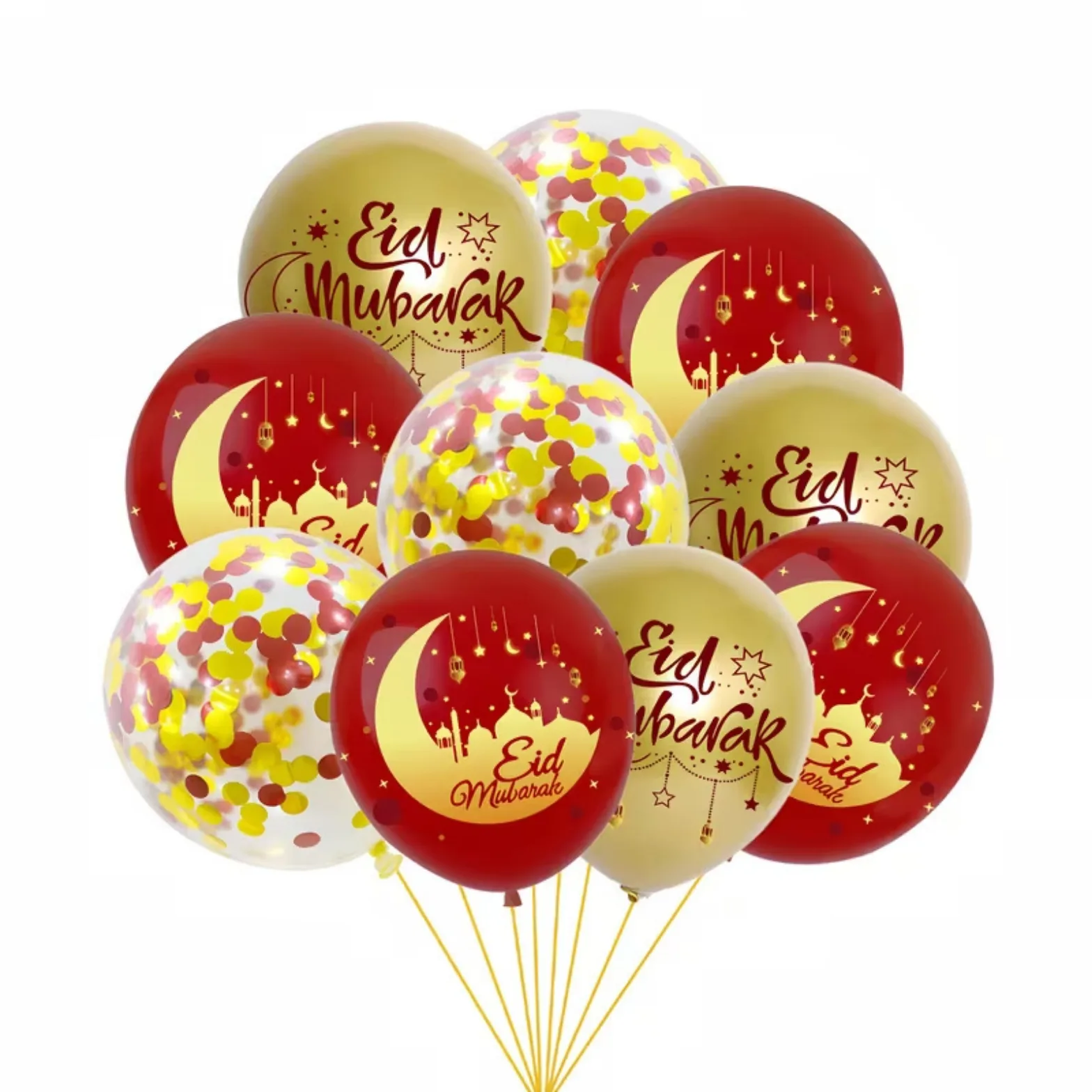 Elegant Eid Mubarak Red & Gold Balloon Bunch