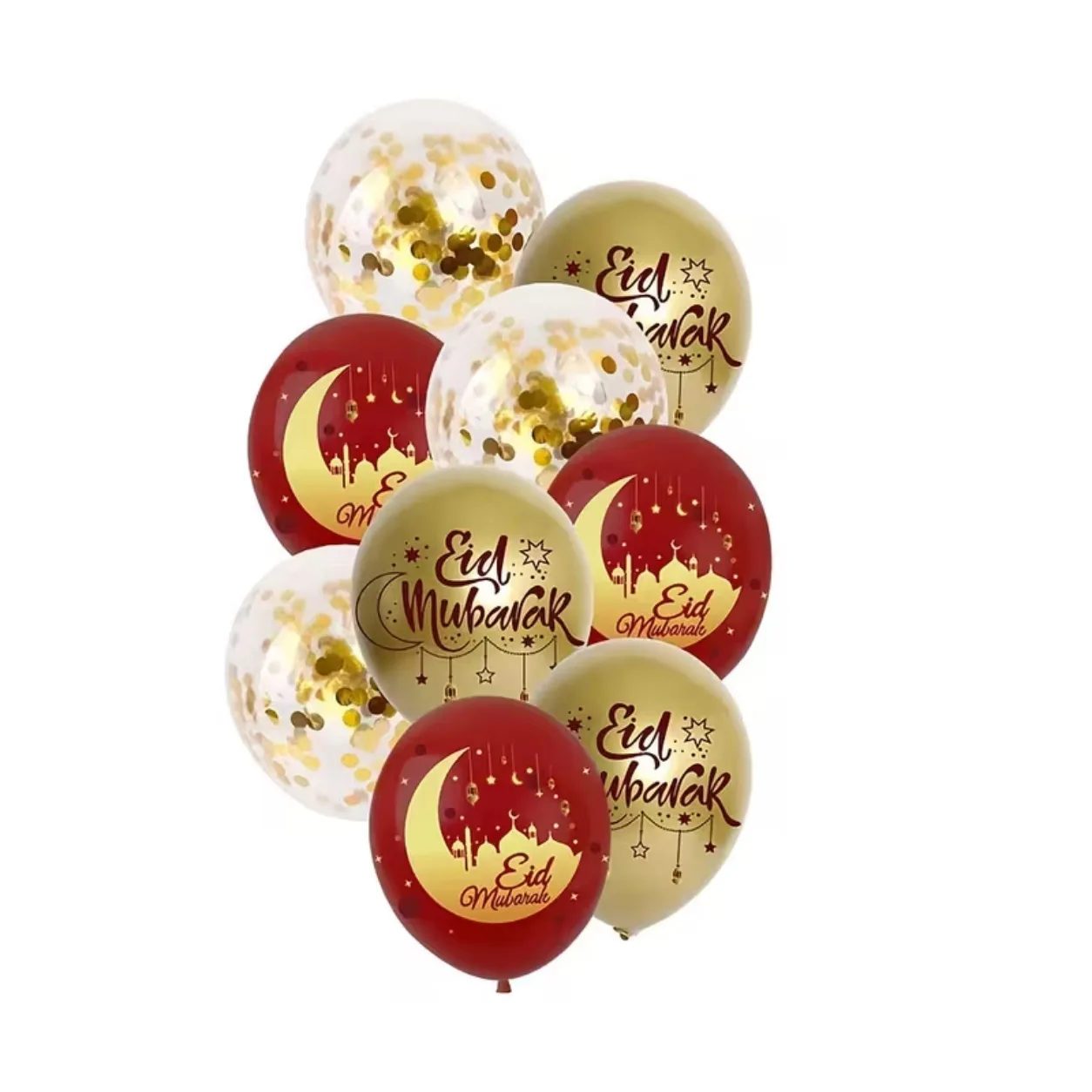Elegant Eid Mubarak Red & Gold Balloon Bunch