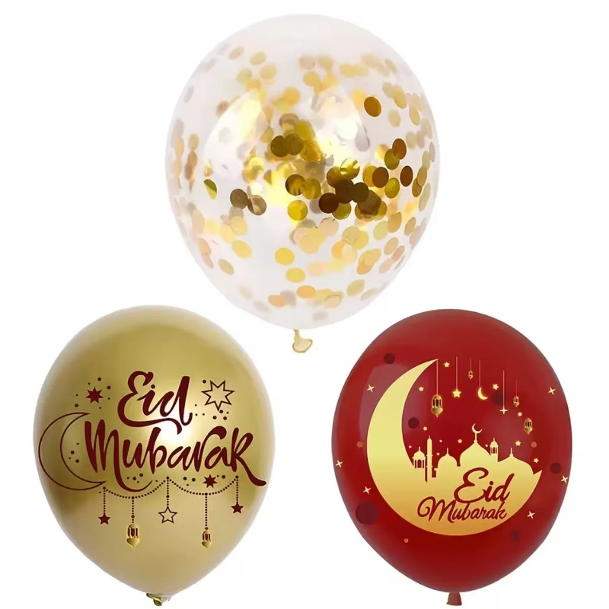 Elegant Eid Mubarak Red & Gold Balloon Bunch