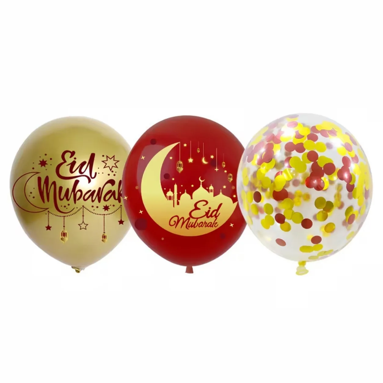 Elegant Eid Mubarak Red & Gold Balloon Bunch