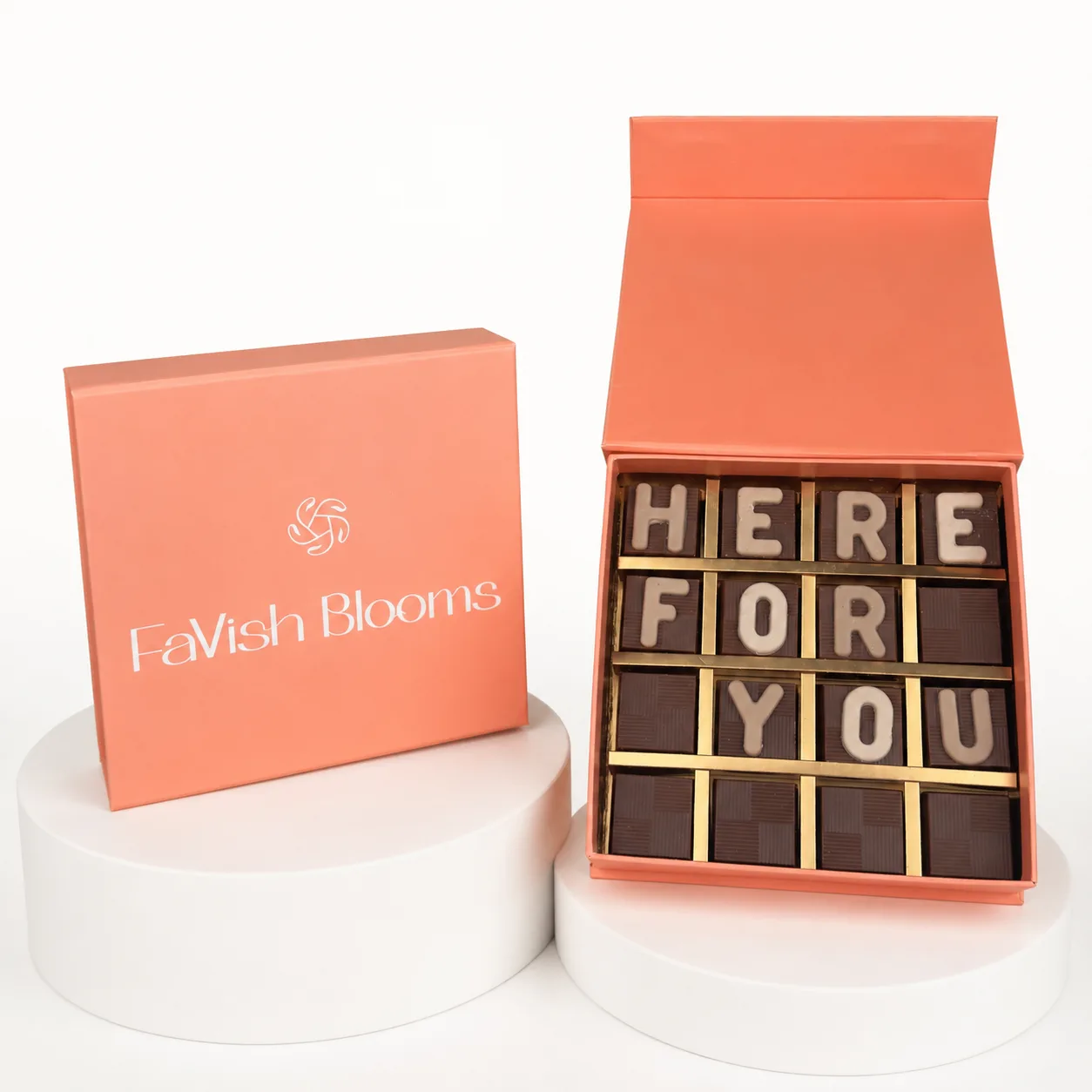 Luxury “Here For You” chocolate gift box by FaVish Blooms