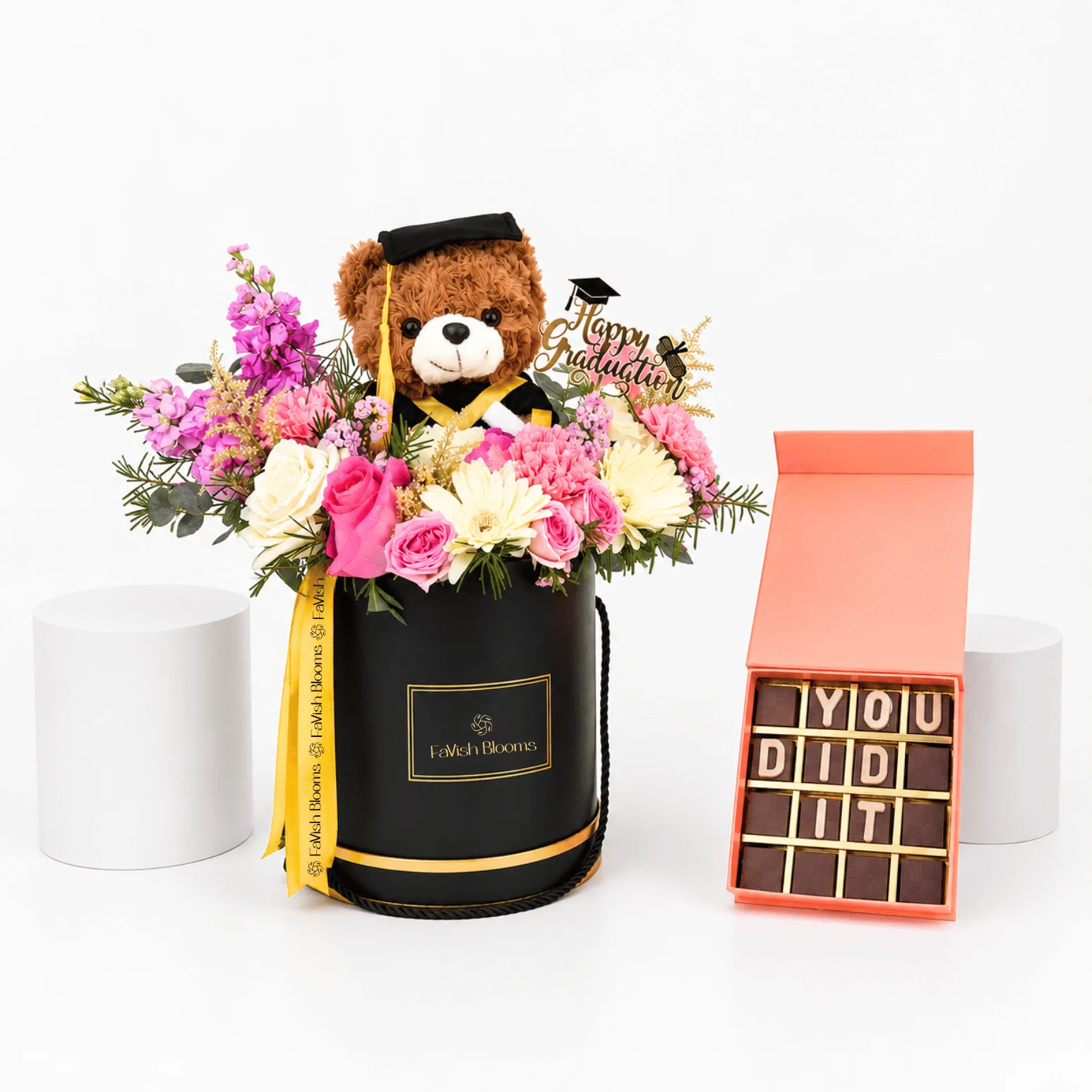Graduation Teddy Floral Box & You Did It Chocolate Gift Set