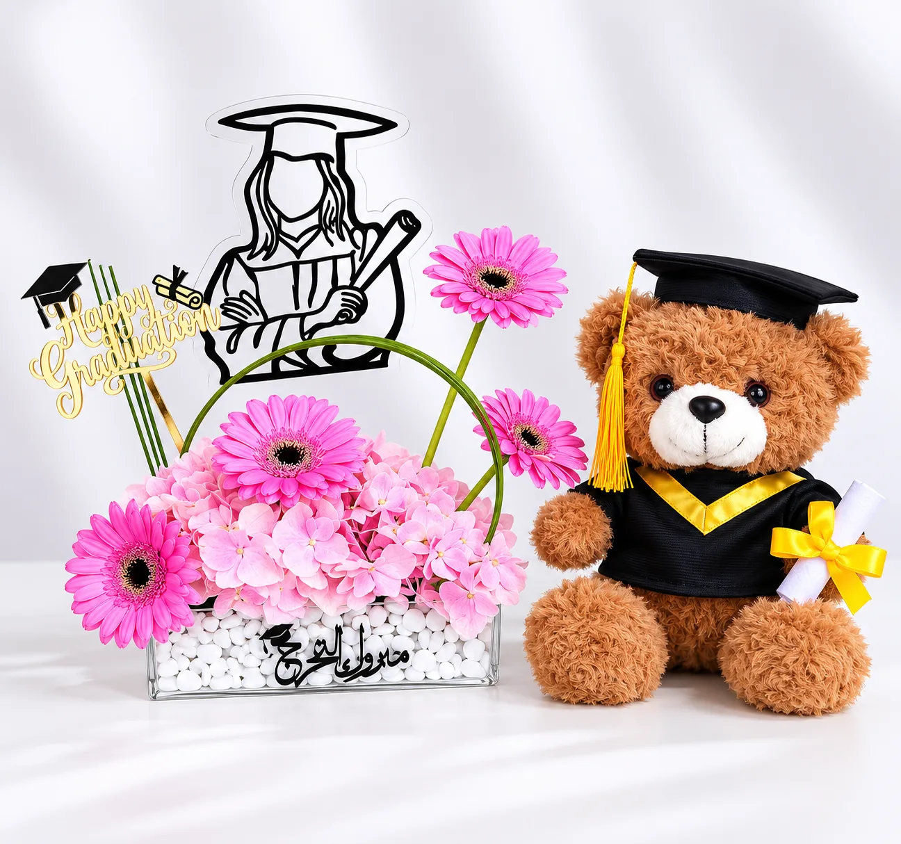 Graduation Teddy Floral Tray for Her