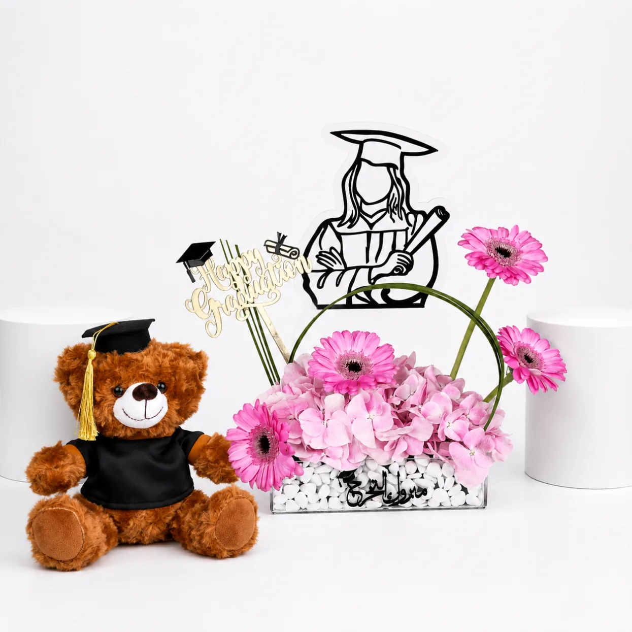 Graduation Teddy Floral Tray for Her