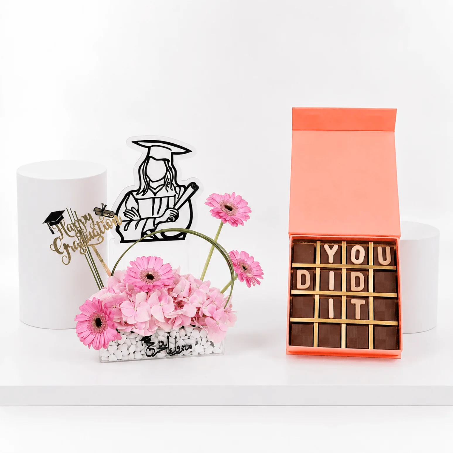 Happy Graduation Pink Flower Tray & You Did It Chocolate Gift Set