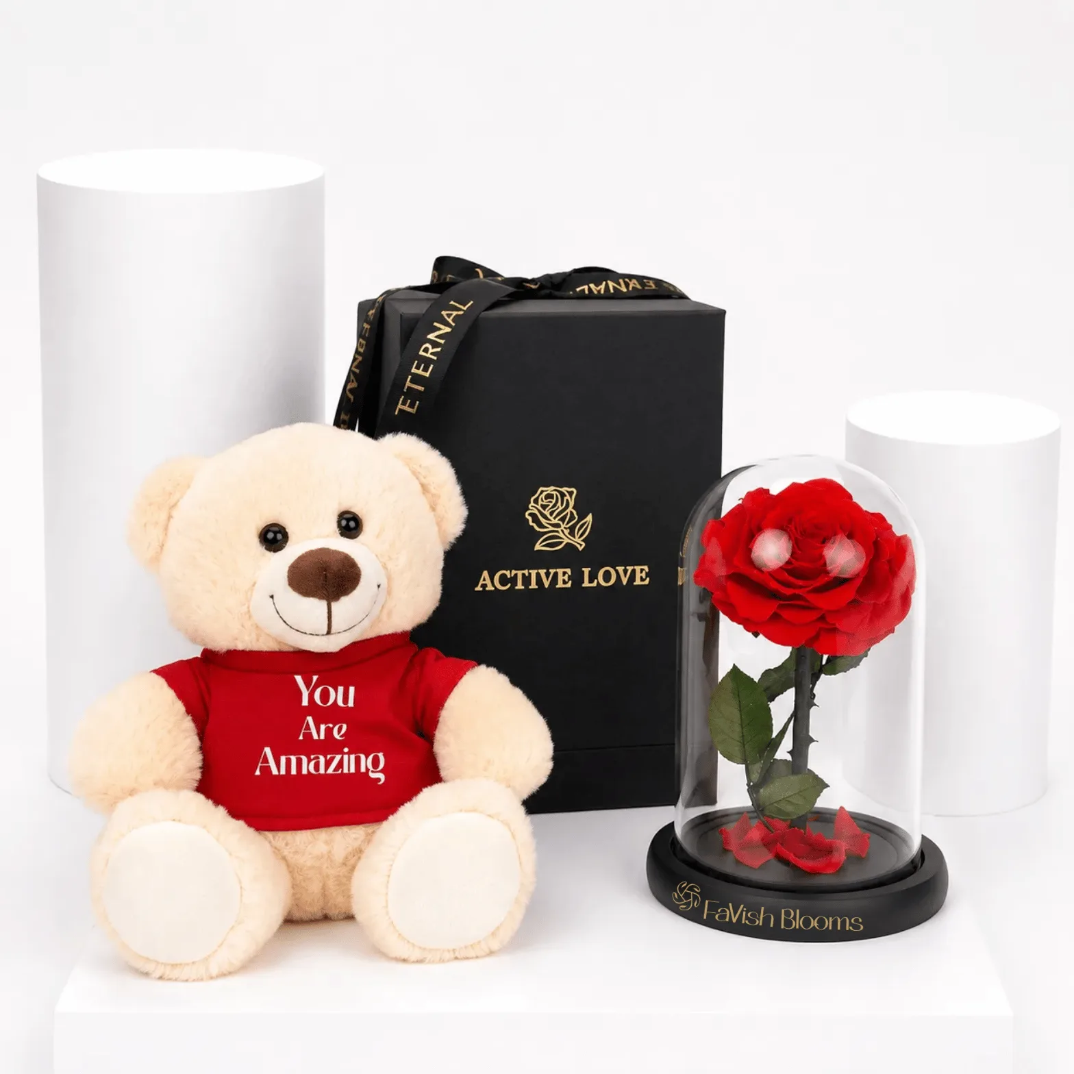 Red Preserved Rose Dome & Teddy Gift Set