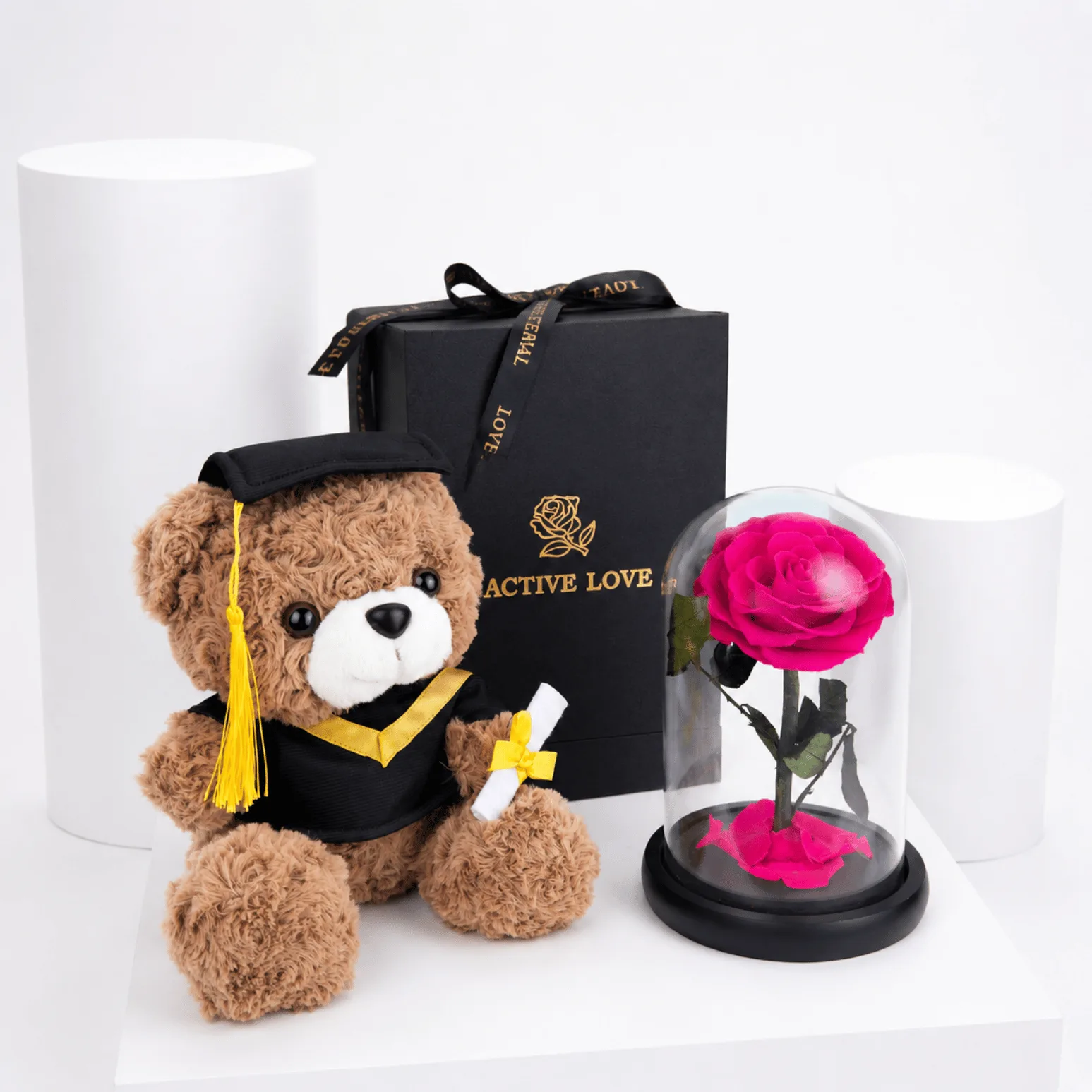 Preserved Pink Rose Graduation Surprise