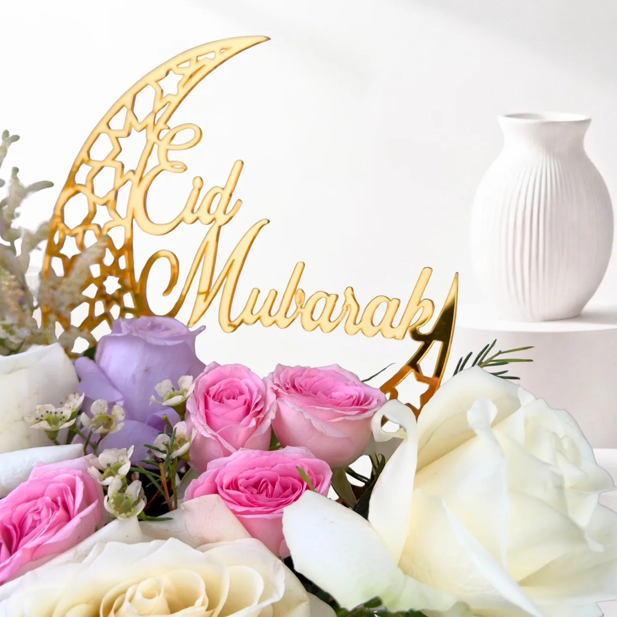 Pastel Eid Mubarak Floral Art Arrangement