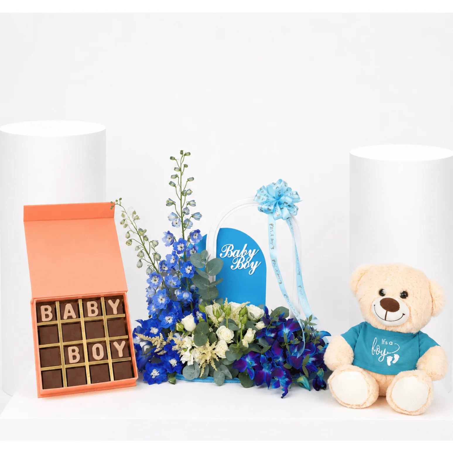 Welcome Baby Boy Flower & Teddy Tray