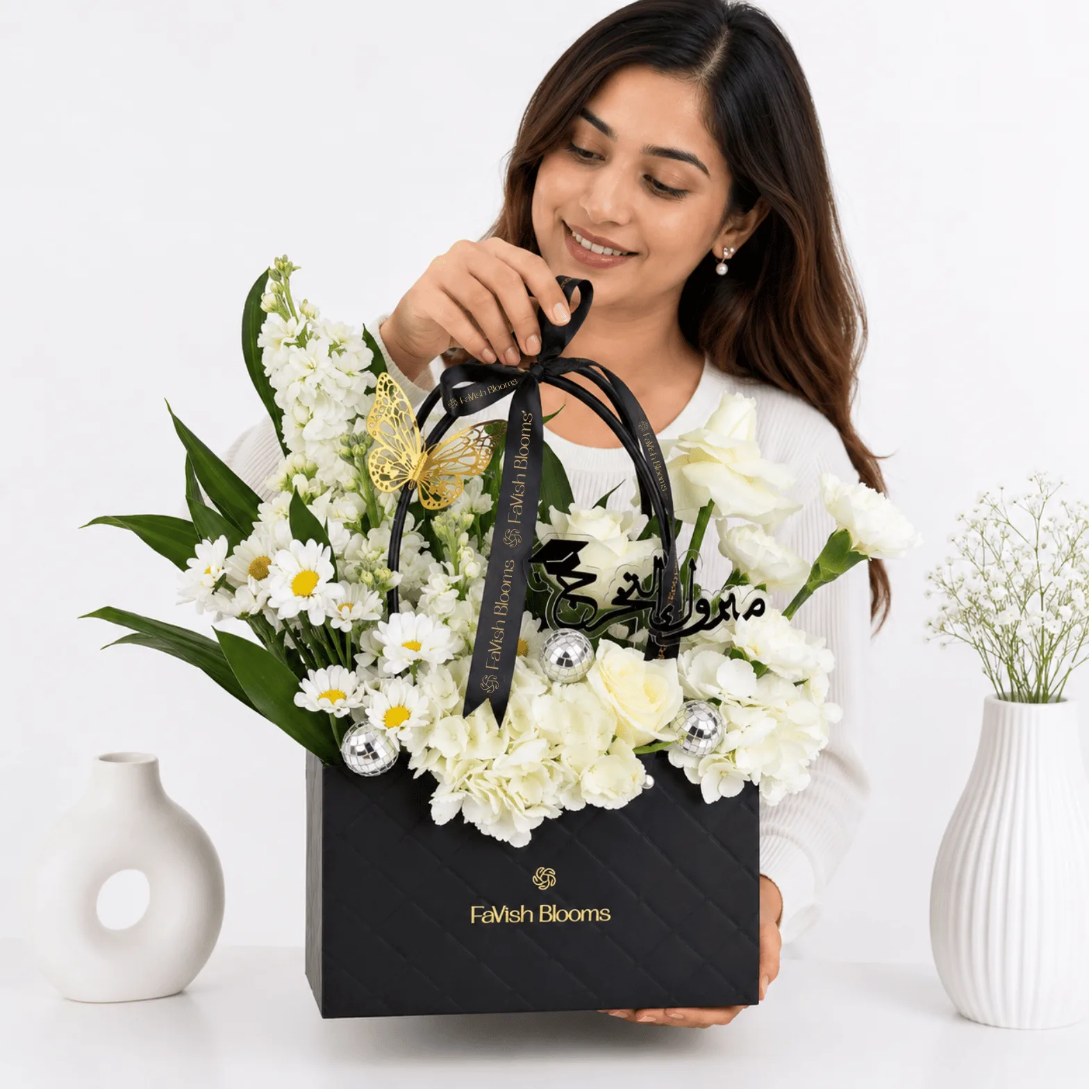 Elegant White Floral Graduation Bag