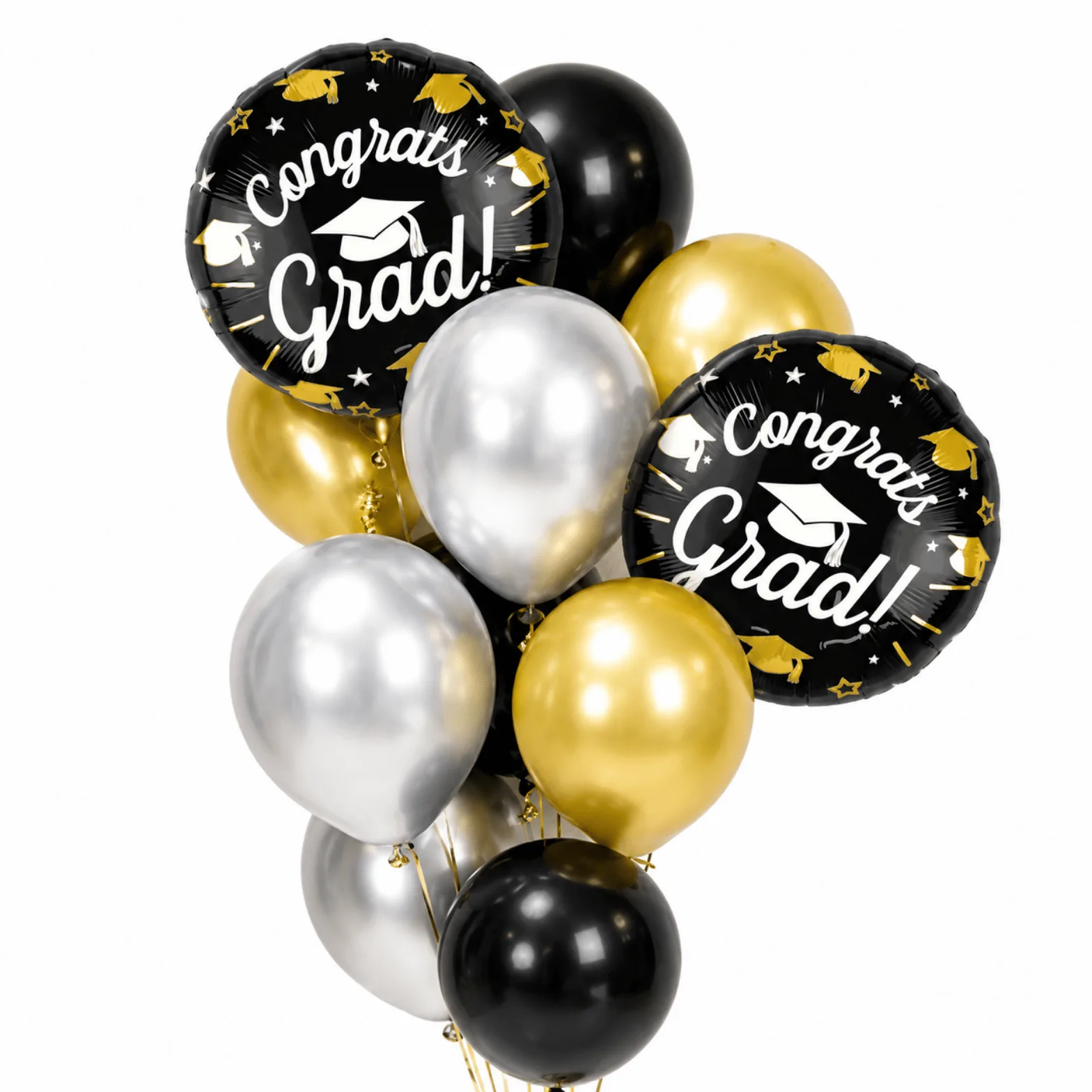 Black & Gold Congrats Grad Helium Balloon Set