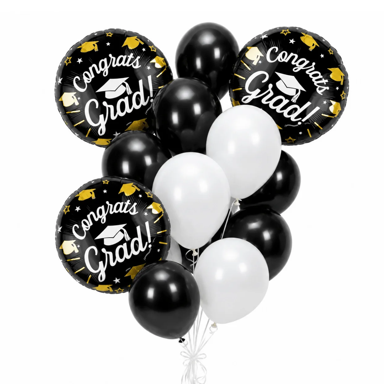 Graduation Party 15 Black & White Balloon Set Helium Filled