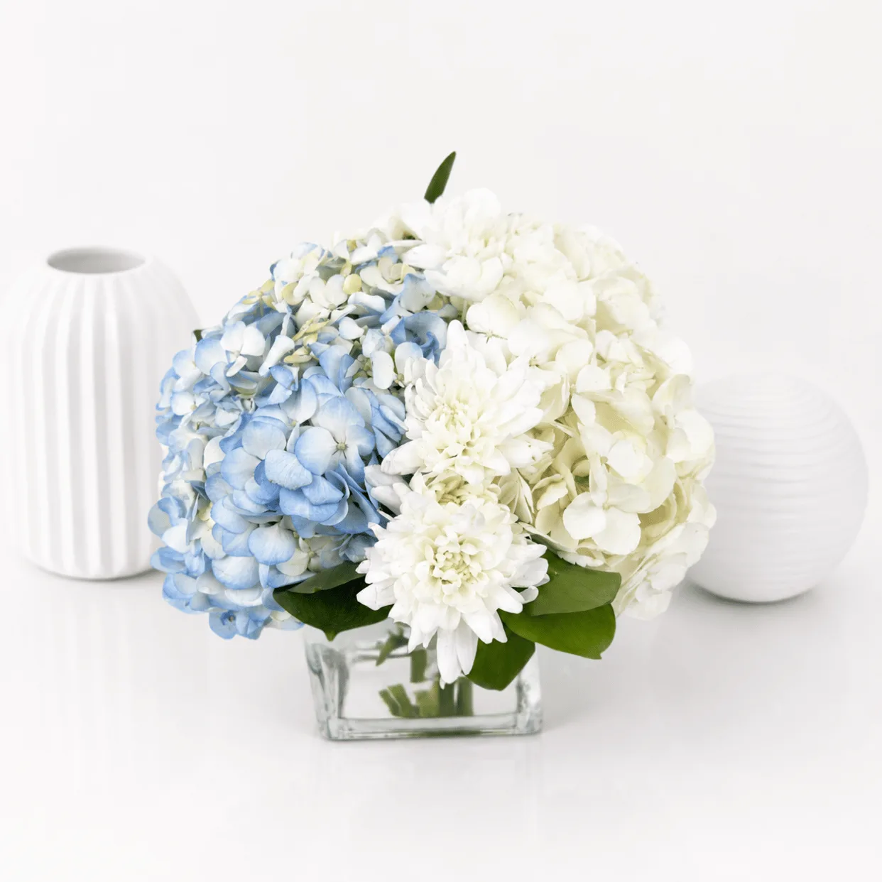 Blue & White Hydrangea Glass Vase